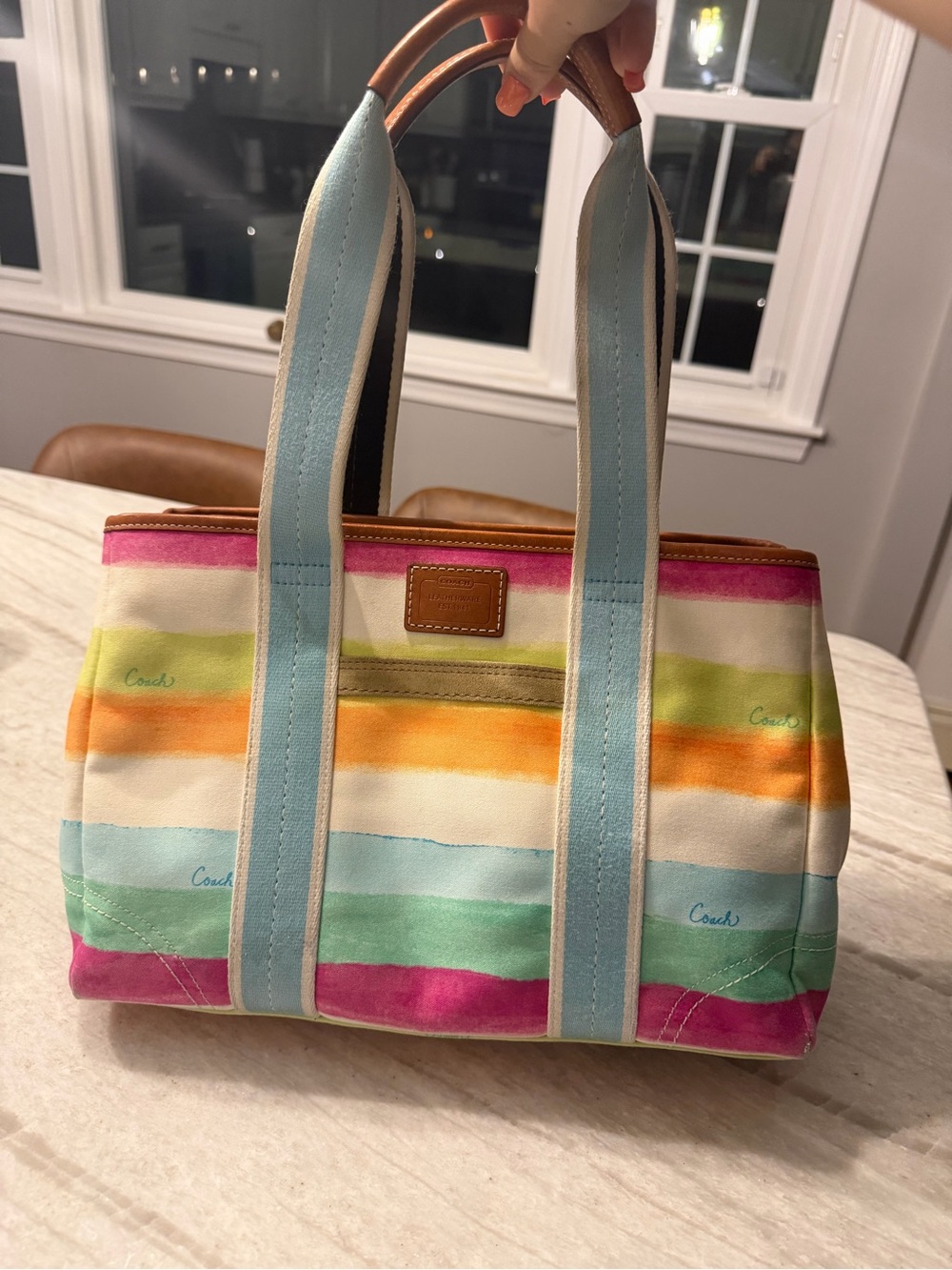 Coach Multicolor Striped Canvas Tote Bag